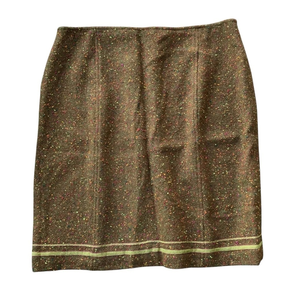 Juliana Collezione Tweed Wool Silk Pencil Skirt Career Speckled Brown Size 14